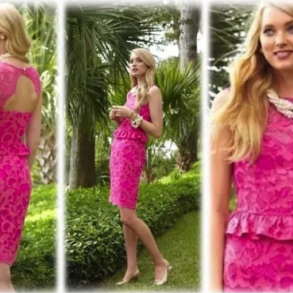 Lilly Pulitzer Kiri Dress Mambo Pink Romantic Corded Lace Size 4
